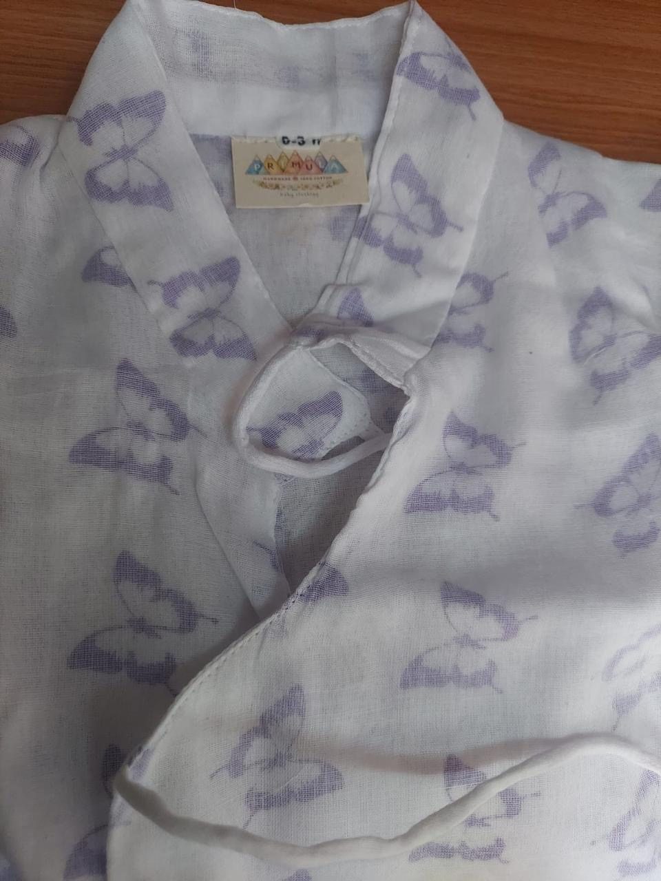 Lilac butterfly print cotton kimono collar with the Primula label