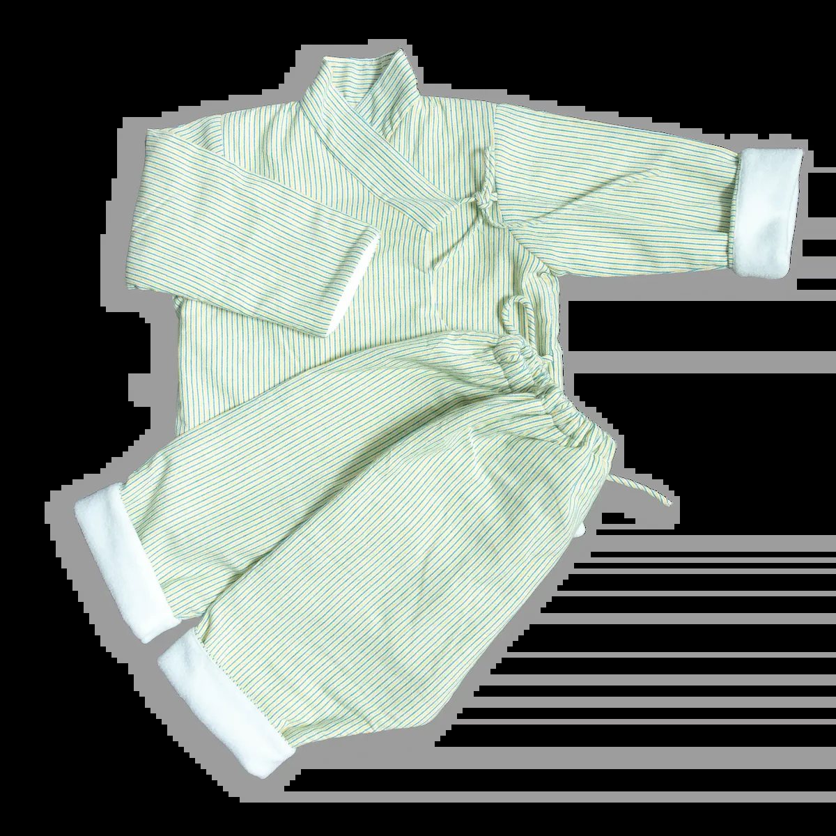 Mint striped cotton kimono pajama set with folded cuffs